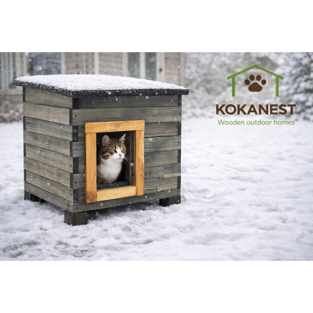 Siltināta kaķu māja āra apstākļiem (57×44×41 cm)